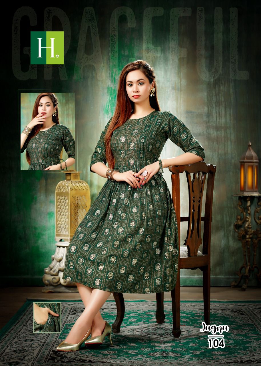 Hirwa Jugnu Latest Designer Ethnic Wear Heavy Foil Print Anarkali Kurti Collection